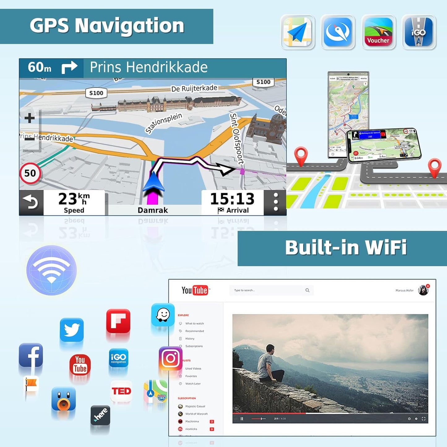 Hikity 6+128GB 8 Core Android 13 Double Din Car Stereo with Wireless Carplay Android Auto, 9 Inch IPS Touchscreen Radio Bluetooth 5.0, GPS, WiFi, 32EQ DSP, 59 UI Themes, Mic, AHD Backup Cam