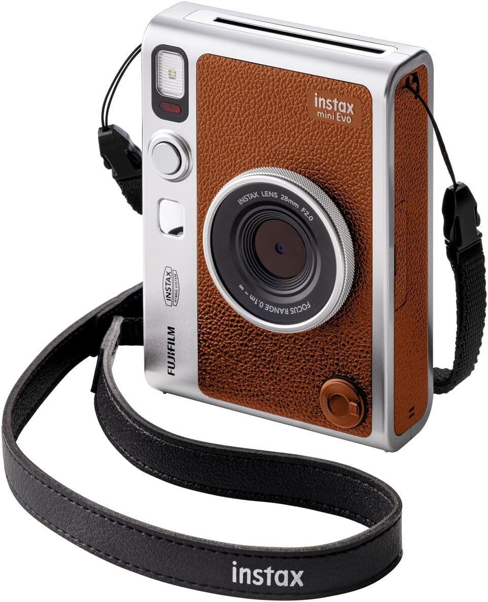 Fujifilm Instax Mini EVO Hybrid Brown Instant Camera | Fuji Instax Mini Twin Pack Instant Film | 32GB microSD | Camera Case - Bundle
