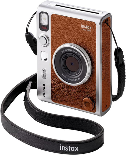 Fujifilm Instax Mini EVO Hybrid Brown Instant Camera | Fuji Instax Mini Twin Pack Instant Film | 32GB microSD | Camera Case - Bundle