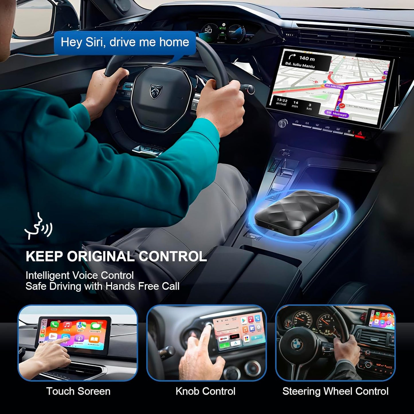 KE'VERSO Wireless CarPlay Adapter & Android Auto Wireless Adapter for iPhone,Magic carplay Ai Box Streaming Device for Cars with OEM Wired CarPlay, Magic Link CarPlay Support Netflix, YouTube, Hulu+