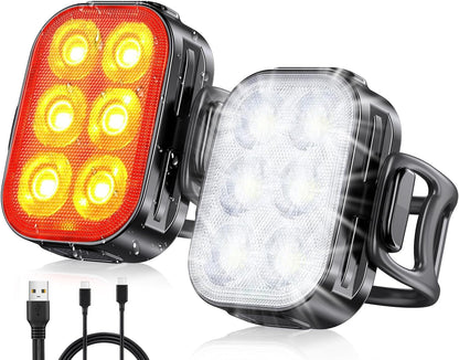 Bike Lights for Night Riding, USB Rechargeable Bike Lights Front and Back, Waterproof IP65 Bicycle Light, 4+6 Modes Bike Headlight and Tail Light Set,1.5 Hrs Fast Charging, Easy to Install