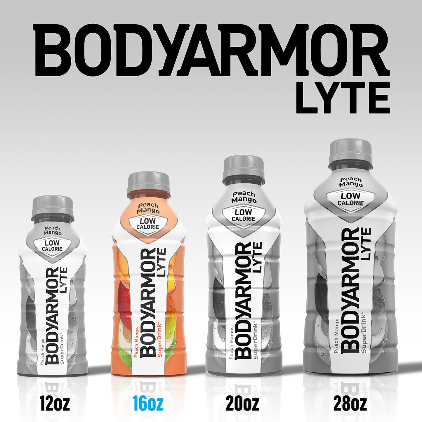 BODYARMOR LYTE Sports Drink Low-Calorie Sports Beverage, Peach Mango, Coconut Water Hydration, Natural Flavors With Vitamins, Potassium-Packed Electrolytes, Perfect For Athletes, 16 Fl Oz (Pack of 12)