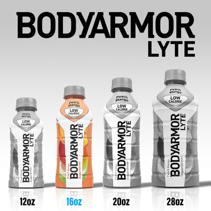 BODYARMOR LYTE Sports Drink Low-Calorie Sports Beverage, Peach Mango, Coconut Water Hydration, Natural Flavors With Vitamins, Potassium-Packed Electrolytes, Perfect For Athletes, 16 Fl Oz (Pack of 12)