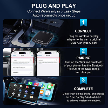 Bolidut 4 in 1 Wireless CarPlay Android Auto Wireless Adapter for iPhone, Upgrade Convert Smart AI Box Fits Netflix YouTube TikTok Stream Media Play Store TF Card for Cars with Wired Carplay (Black)