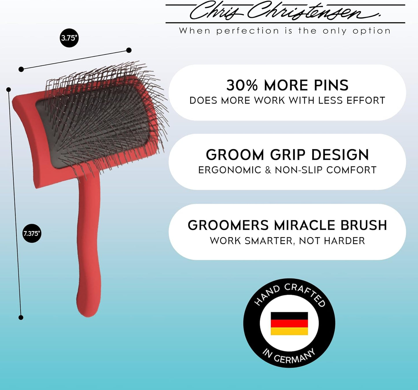 Chris Christensen Big G Dog Slicker Brush, Groom Like a Professional, Fluff Detangle Style, Saves Time Energy, Made in Germany, Coral, Medium