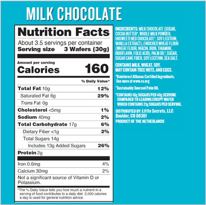Little Secrets | Milk Chocolate Crispy Wafers | 10 Minis | Made in Europe | Nothing Artificial & No Sugar Alcohols | Sustainable Cocoa | 3.5 Ounce, Pack of 1