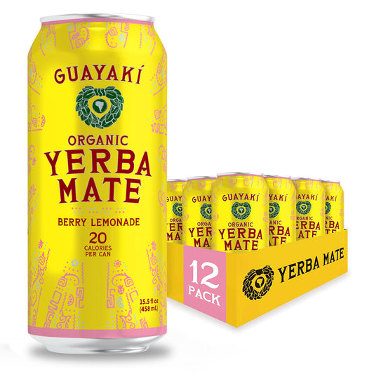 Guayakí Yerba Mate, Energy Drink Alternative, Organic Berry Lemonade Flavor, 15.5 Oz (Pack of 12), Low Sugar, Low Calorie, 150mg Natural Caffeine, Smooth Energy & Focus