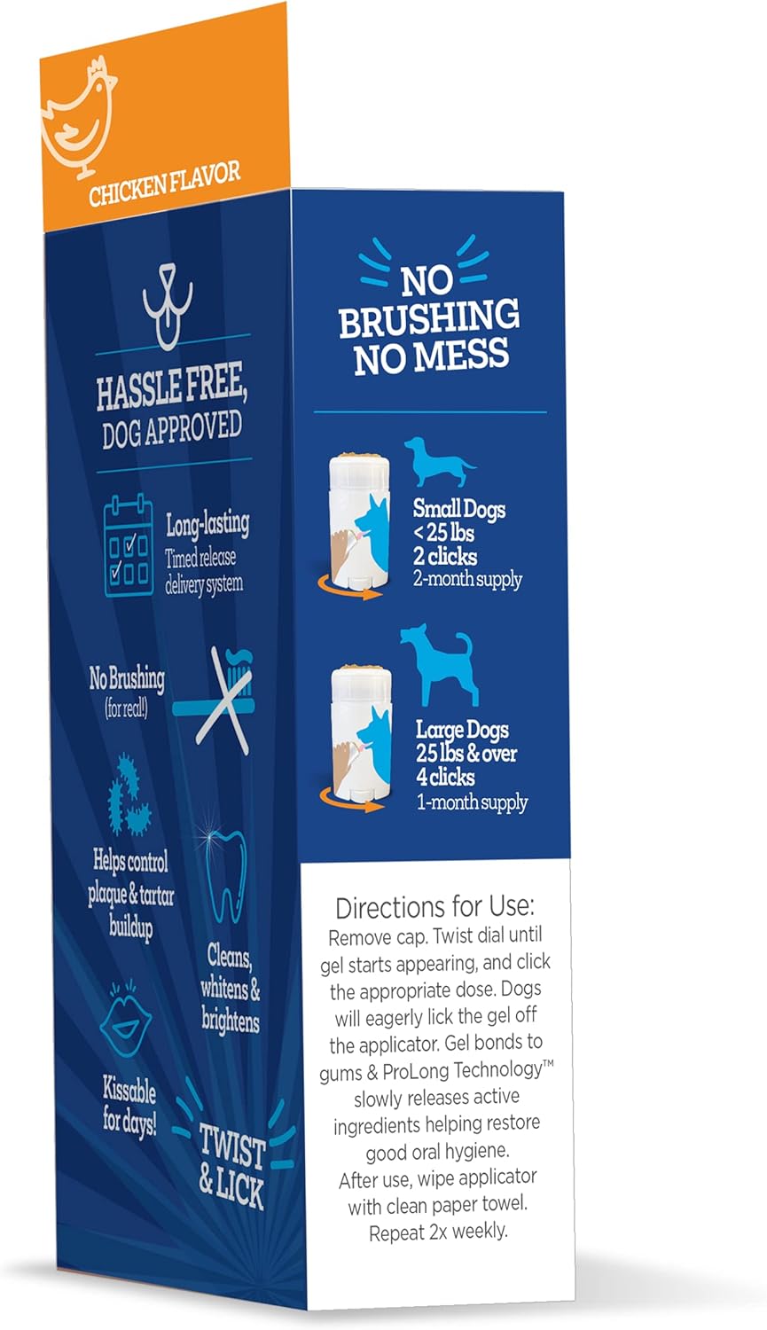 Twist and Lick Dental Gel for Dogs, Cleans Teeth and Freshens Breath for 24 Hours, Chicken Flavor, 2 oz, 30 Day Supply