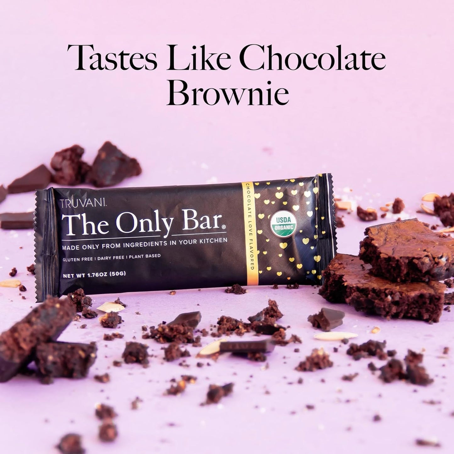 Truvani Plant Based Snack Bar | Chocolate Brownie Single Bar | 7g Protein | USDA Organic and Vegan | The Only Bar | Dairy, Soy, and Gluten Free | Individually Wrapped