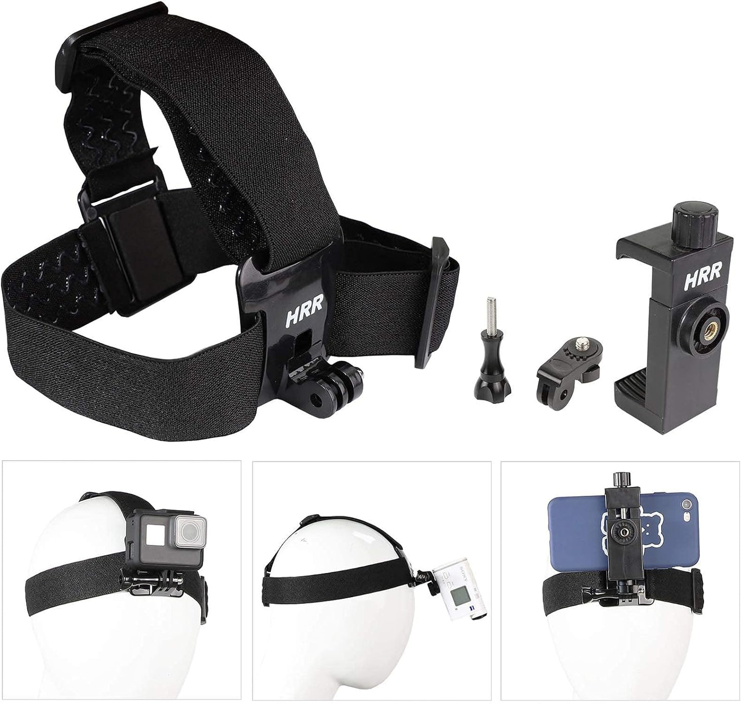 Head-Mounted Mobile Phone Holder,First-Person View Video Outdoor Live Shooting Bracket with Phone Clip(4"-7") for iPhone Samsung Smartphones and GoPro Insta360 Sony DJI Action Camera Head Mount Strap
