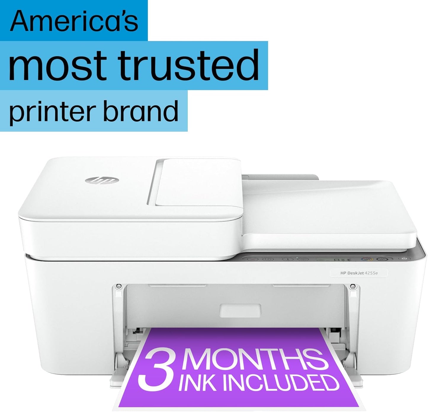 HP DeskJet 4255e Wireless All-in-One Color Inkjet Printer, Scanner, Copier, Best-for-Home, 3 Months of Ink Included (588S6A)