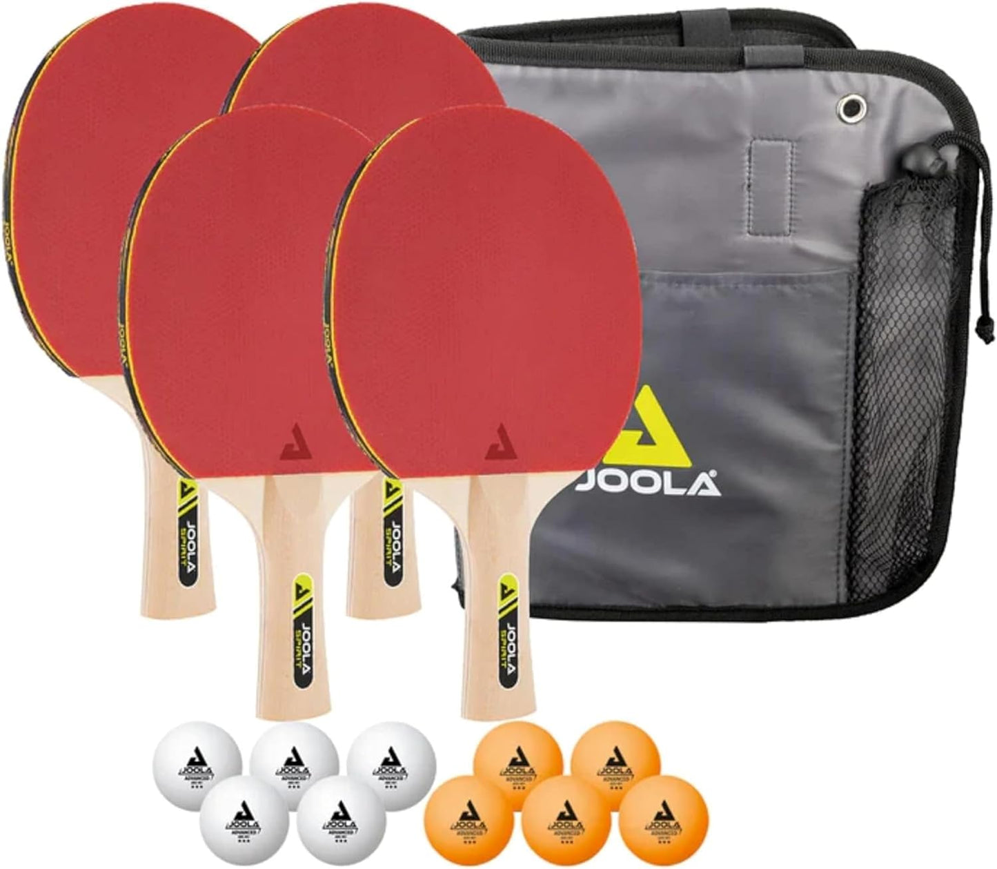JOOLA Family Premium Table Tennis Bundle Set - 4 Regulation Ping Pong Paddles, 10 Training 40mm Ping Pong Balls and Carrying Case - for Training and Recreational Play - Indoor and Outdoor Compatible