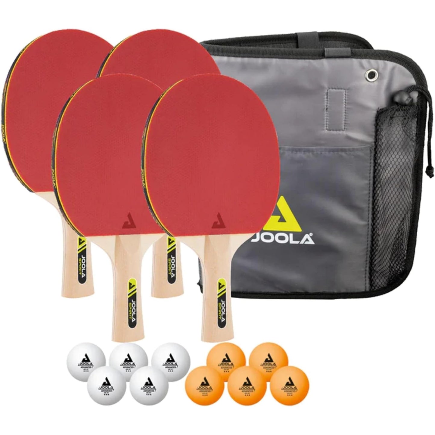 JOOLA Family Premium Table Tennis Bundle Set - 4 Regulation Ping Pong Paddles, 10 Training 40mm Ping Pong Balls and Carrying Case - for Training and Recreational Play - Indoor and Outdoor Compatible