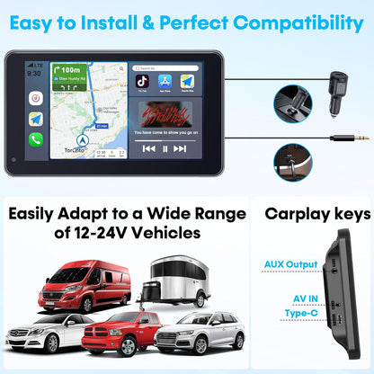 Carplay for Apple Portable Car Screen: Easy Setup 7 Inch Android Auto - Wireless Car Play Touchscreen with GPS Navigation,Bluetooth, FM,Mirror Link,Siri