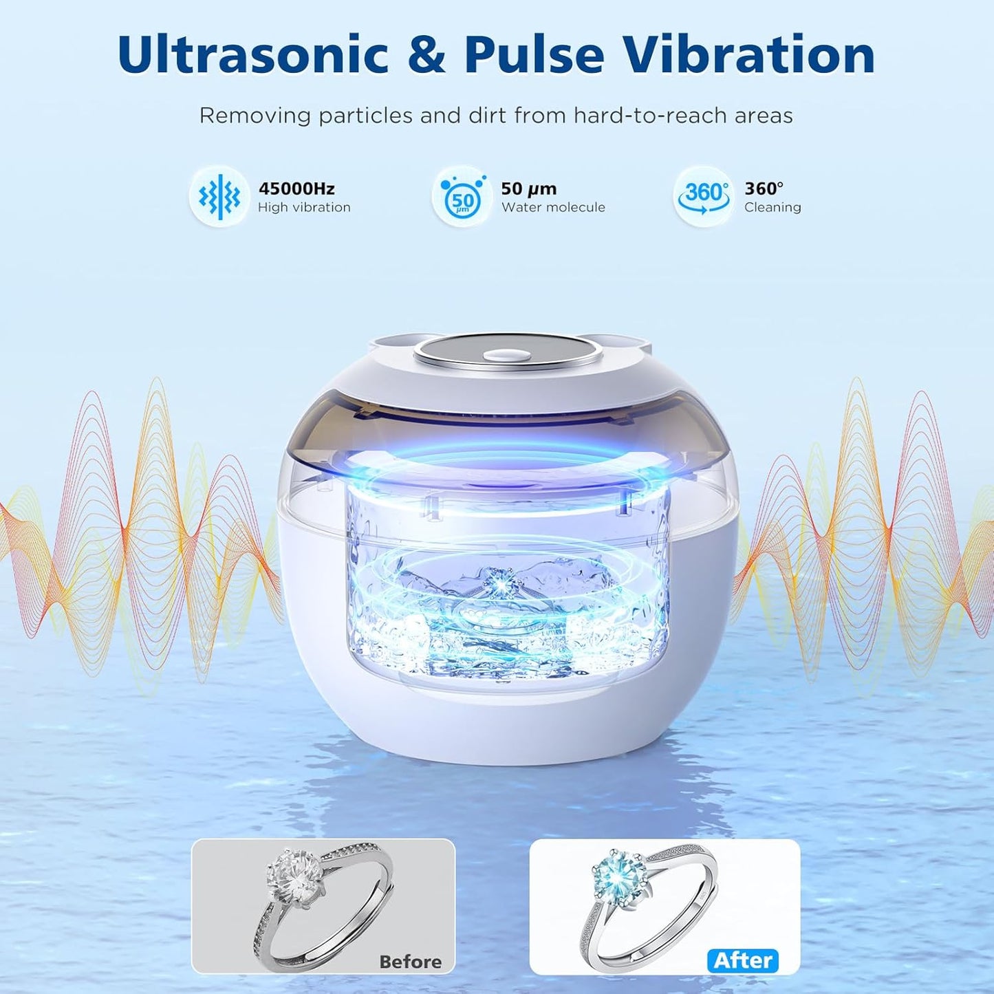 45kHz Ultrasonic Retainer Cleaner Machine, 200ML Denture Cleaner, 4 Modes with Digital Timer Mouth Guard Cleaner for Aligner, Night guard, Braces, Toothbrush, Jewelry(Bright White)
