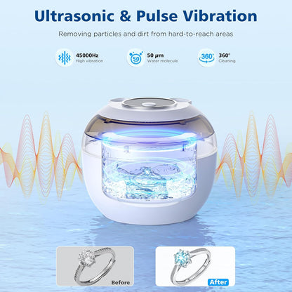 45kHz Ultrasonic Retainer Cleaner Machine, 200ML Denture Cleaner, 4 Modes with Digital Timer Mouth Guard Cleaner for Aligner, Night guard, Braces, Toothbrush, Jewelry(Bright White)