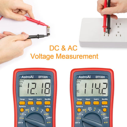 AstroAI Digital Multimeter, TRMS 4000 Counts Volt Meter (Manual and Auto Ranging); Measures Voltage Tester, Current, Resistance, Continuity, Frequency; Tests Diodes, Temperature (Red)
