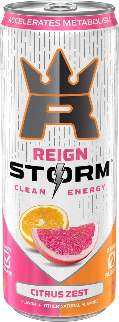 REIGN Storm, Citrus Zest, Fitness & Wellness Energy Drink, 12 Fl Oz (Pack of 12)