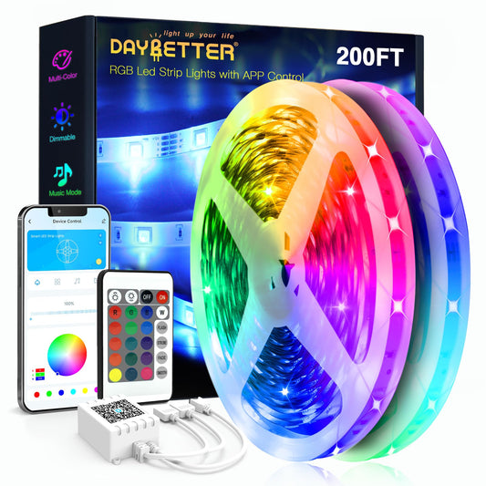 DAYBETTER Led Strip Lights 200 ft (2 Rolls of 100 ft) Ultra Long Smart Light Strips with App Voice Control Remote, RGB Music Sync Color Changing Lights for Bedroom, Kitchen, Party,Home Decoration