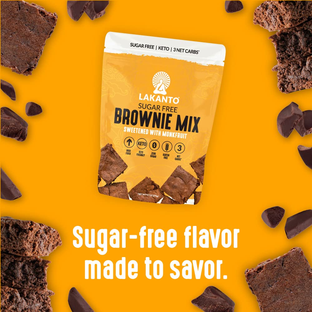 Lakanto Sugar Free Brownie Mix - Sweetened with Monk Fruit Sweetener, Keto Diet Friendly, Delicious Dutched Cocoa, High in Fiber, 3g Net Carbs, Gluten Free, Easy to Make Dessert (Pack of 1)
