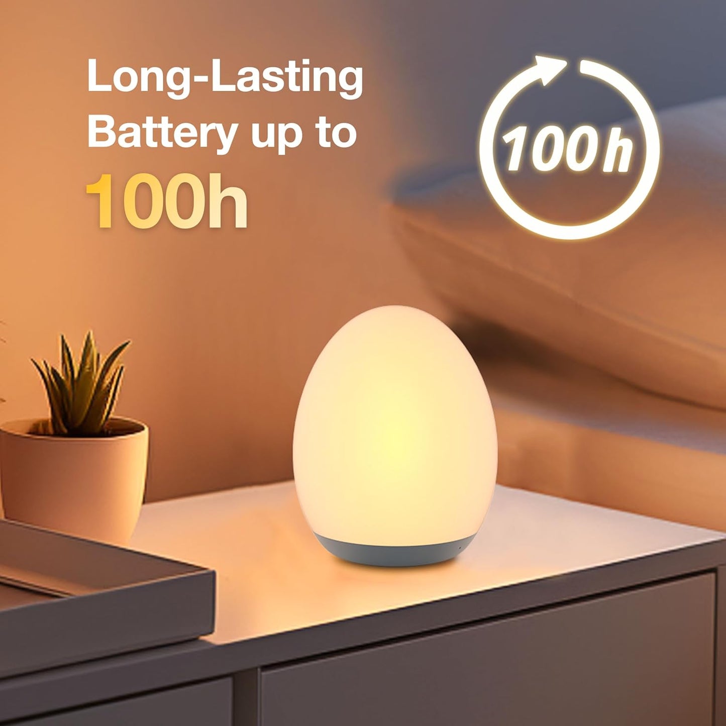 JolyWell Night Light for Kids, Egg Light for Nursery with 7 RGB Colors Changeable & Stepless Dimming, Rechargeable Tap Light with 1h Timer & Touch Control, Portable Night Light for Babies BPA Free