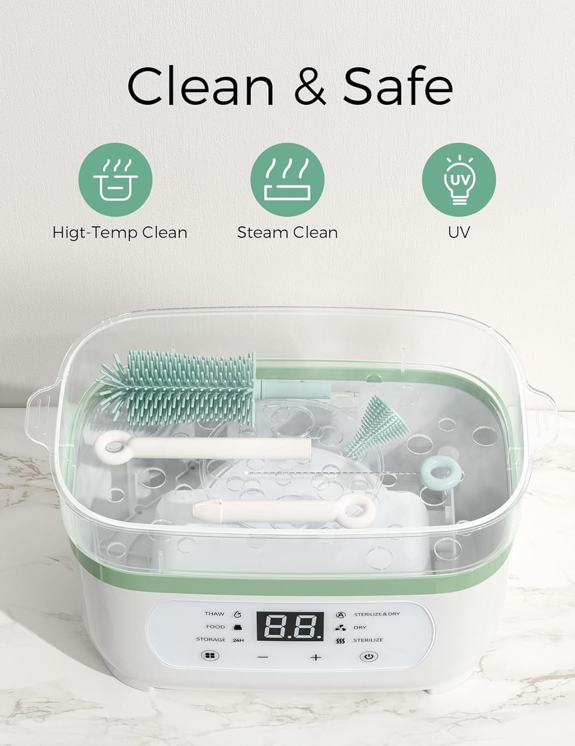 Momcozy Bottle Brush Set - Baby Bottle Cleaner Kit with Silicone Brush, Nipple Brush, Straw Brush, Soap Dispenser, Drying Rack - 7 in 1 Bottle Cleaning Tool for Home and Travel