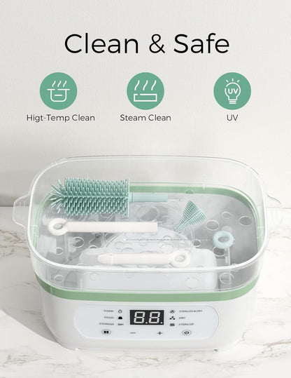 Momcozy Bottle Brush Set - Baby Bottle Cleaner Kit with Silicone Brush, Nipple Brush, Straw Brush, Soap Dispenser, Drying Rack - 7 in 1 Bottle Cleaning Tool for Home and Travel