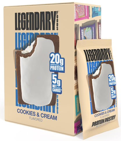 Legendary Foods 20 gr Protein Pastry, Low Carb, Tasty Protein Bar Alternative, Keto Friendly, No Sugar Added, High Protein Breakfast Snacks, Gluten Free Keto Food - Cookies and Cream (8-Pack)
