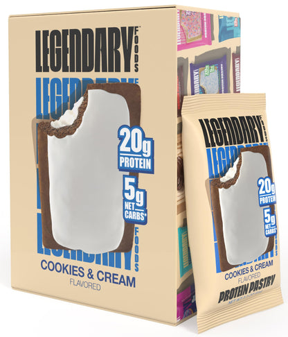 Legendary Foods 20 gr Protein Pastry, Low Carb, Tasty Protein Bar Alternative, Keto Friendly, No Sugar Added, High Protein Breakfast Snacks, Gluten Free Keto Food - Cookies and Cream (8-Pack)