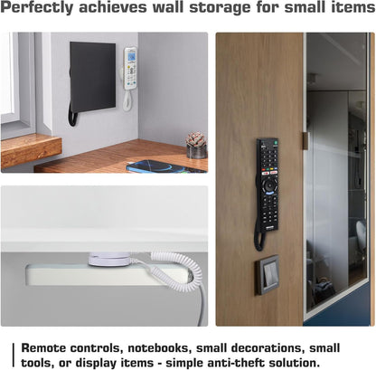 2-Pack Magnetic Remote Control Holders with Spring Ropes - Safely Secure Remotes & Small Items, Wall-Mount with Adhesive, Anti-Loss, Rapid Adsorption, Extendable Spring (Black 70 inch, 2 Pack)