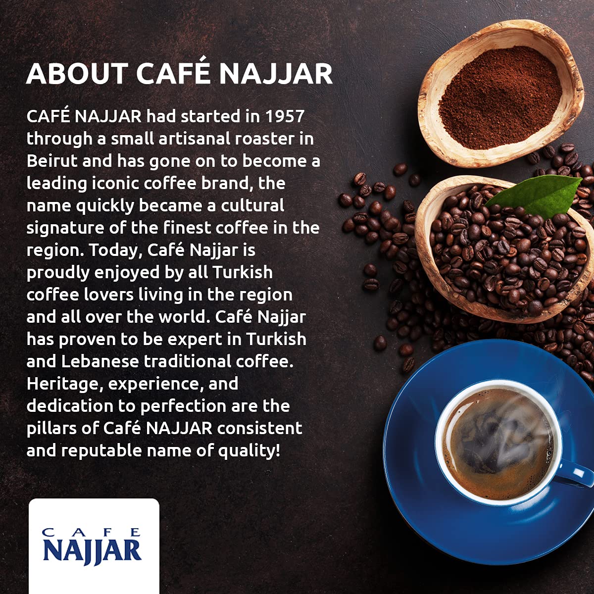 Café Najjar, Turkish Coffee, 450gr , 100% Arabica Coffee Beans, Ground Coffee, Dark Roast, Lebanese Coffee, Arabic Coffee, Coffee Beverages, Works with Turkish Coffee Machine.