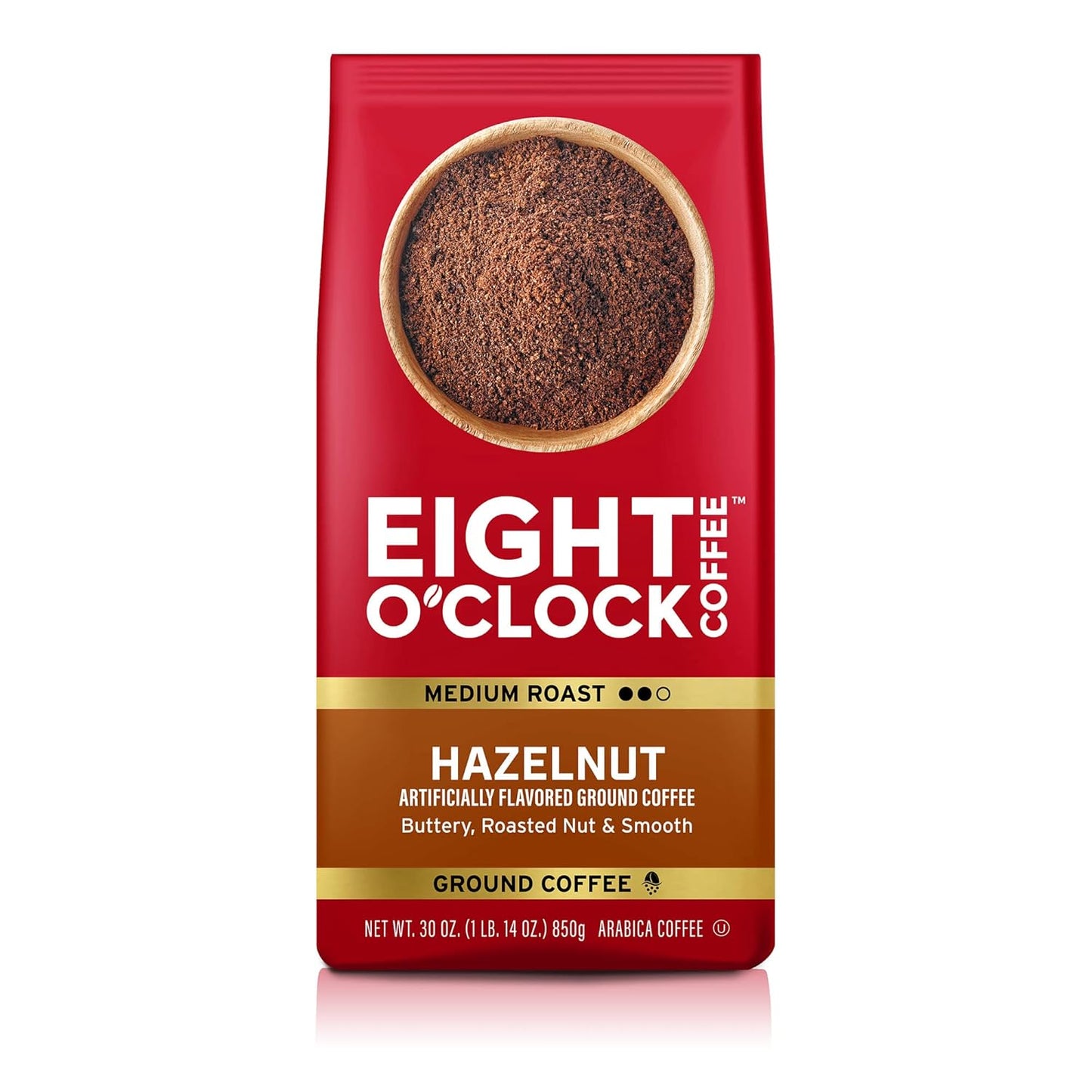 Eight O'Clock Coffee Hazelnut, 30 Ounce (Pack of 1), Medium Roast, Ground Coffee, Buttery, Smooth & Nutty, 100% Arabica