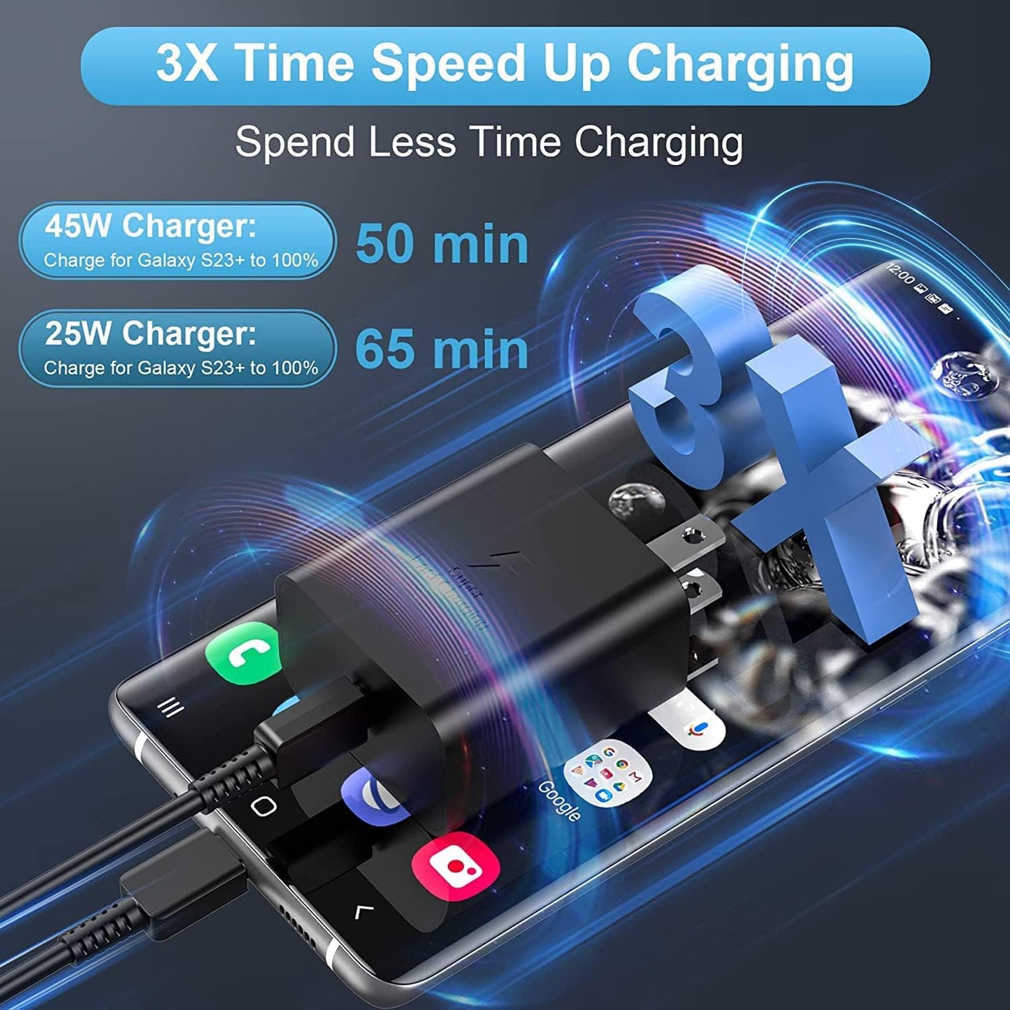 2Pack 45W Super Fast Charger Type C 10ft, USB C Wall Charging and Long Android Phone Charger Cable Cord for Samsung Galaxy S24 Ultra/S24 Plus/S24+/S23 Ultra/S23+/S22 Ultra/S22 Plus/S21/Note 20/Note10+
