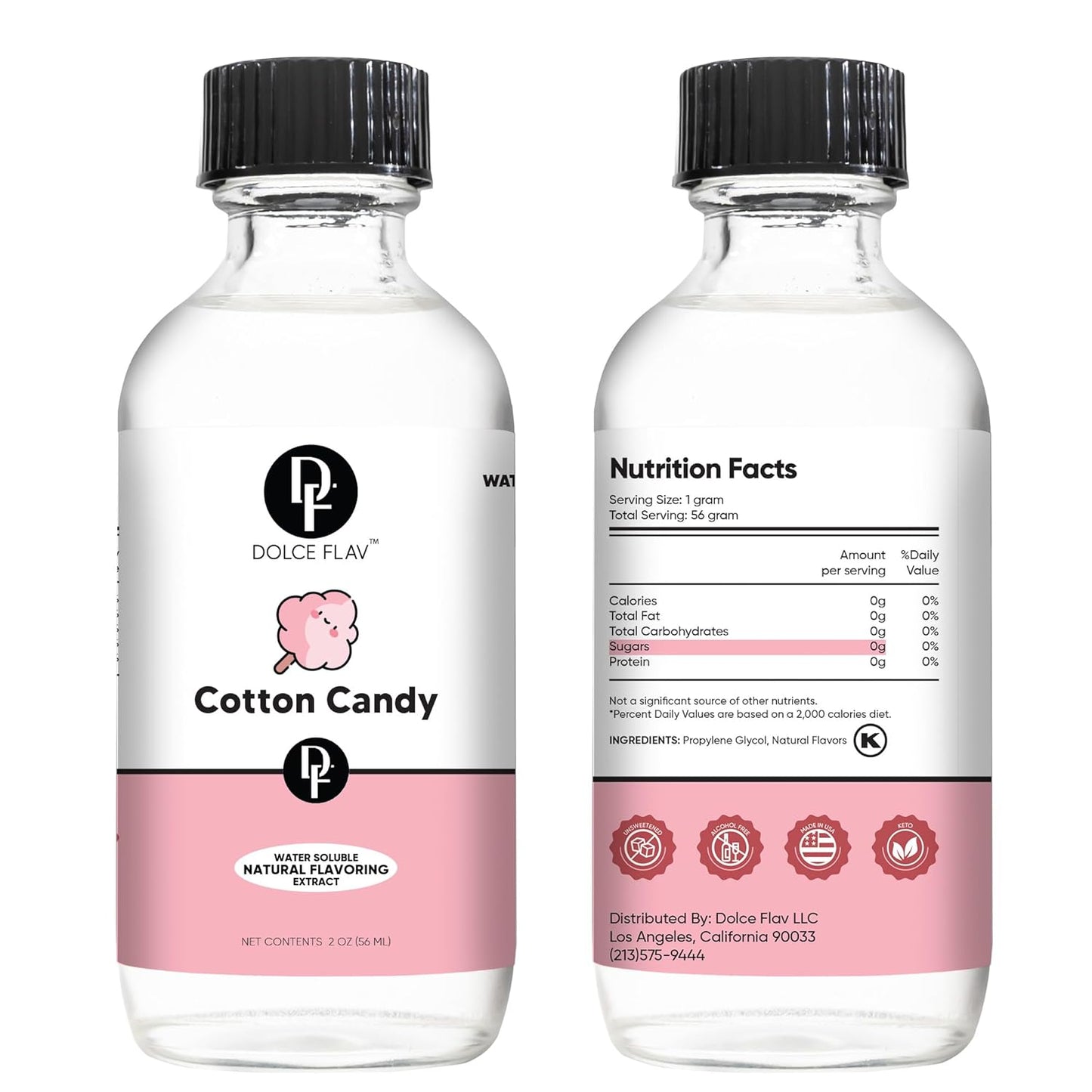 Dolce Flav Natural Cotton Candy Extract - 2 Ounce Water-Soluble Multipurpose Flavoring for Baked Goods, Beverages, Coffee, Desserts & Ice Cream - Perfect Kitchen Gift for Holidays