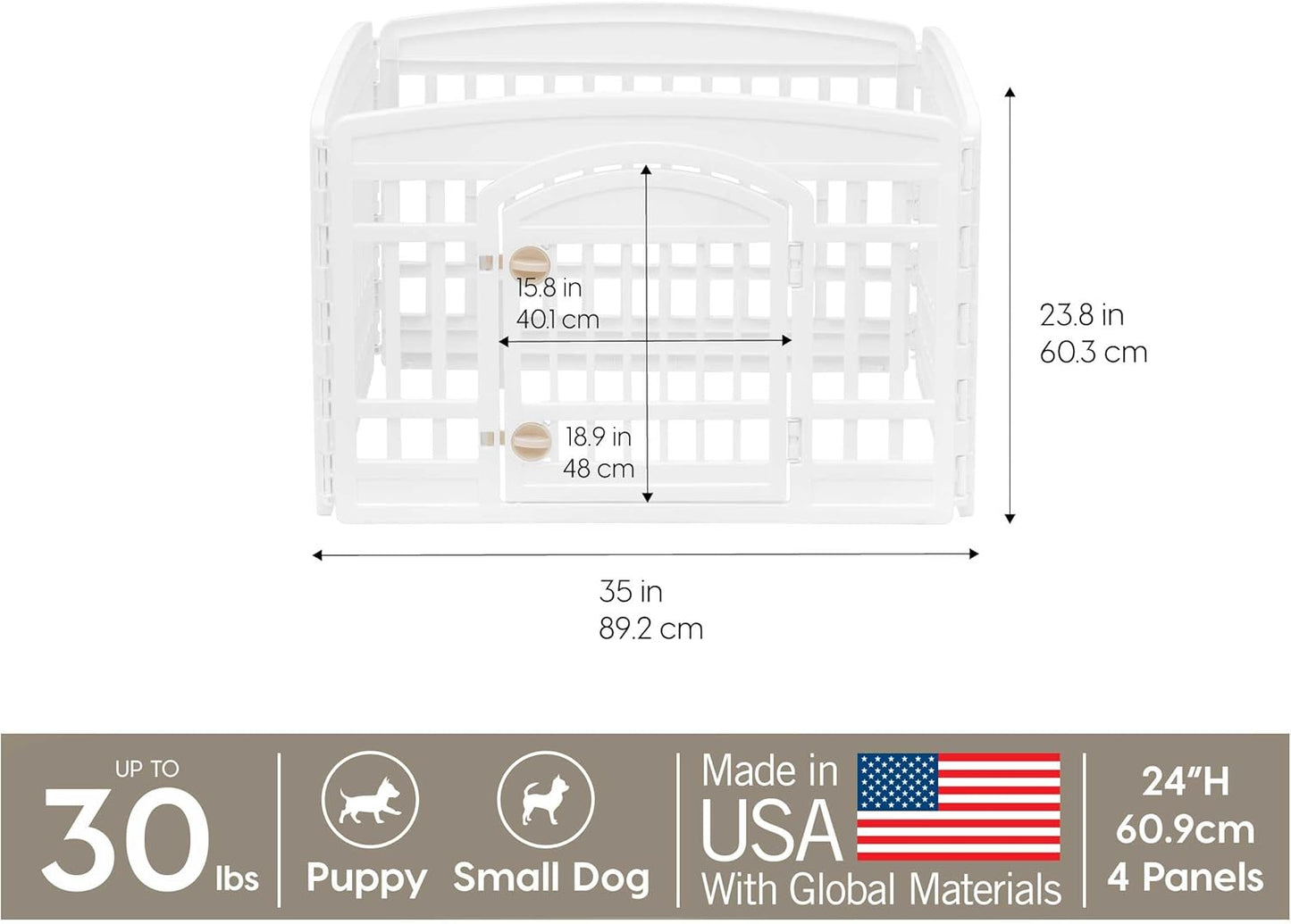 IRIS USA 24" Exercise 4-Panel Pet Playpen with Door, Dog Playpen, Puppy Playpen, for Puppies and Small Dogs, Keep Pets Secure, Easy Assemble, Fold It Down, Easy Storing, Customizable, White
