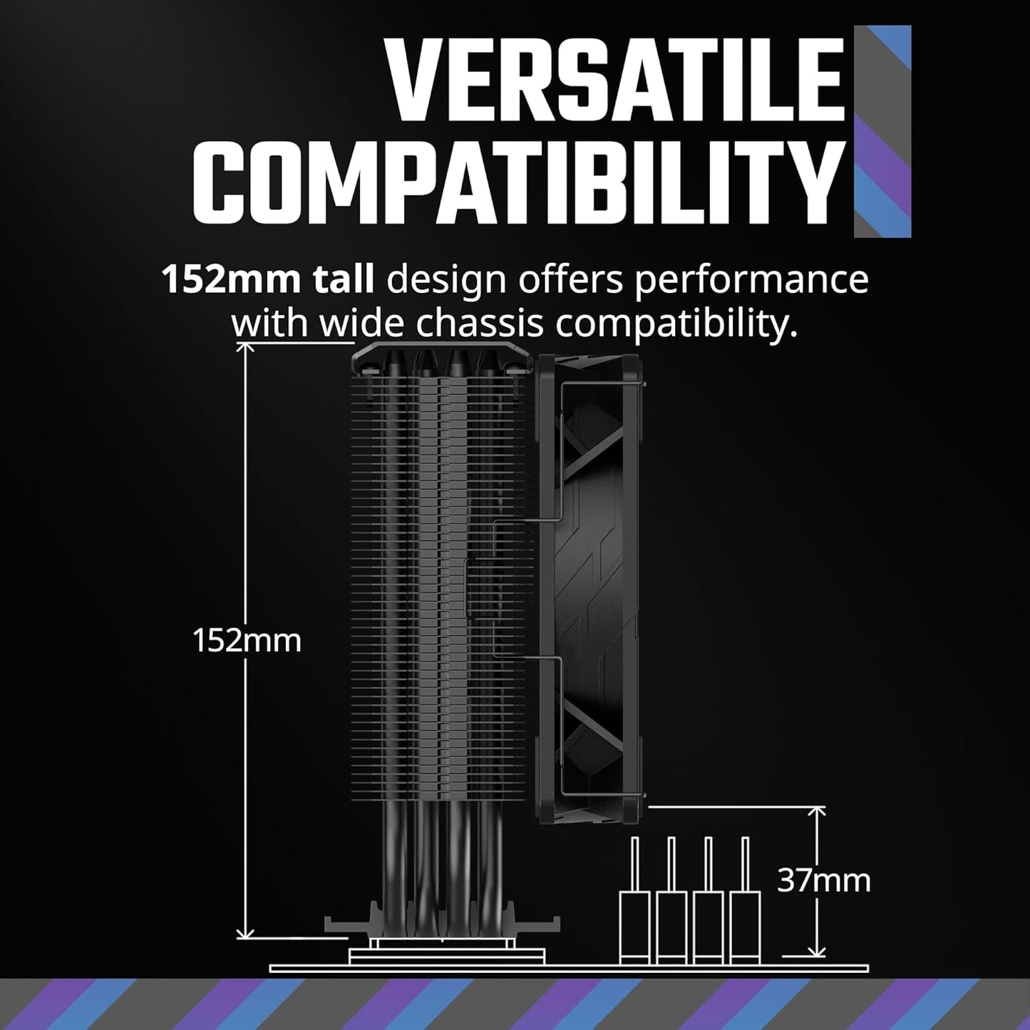Cooler Master Hyper 212 Black CPU Air Cooler, SickleFlow 120 Edge PWM Fan, Aluminum Top Cover, 4 Copper Heat Pipes, 152mm Tall, AMD Ryzen AM5/AM4, Intel LGA 1851/1700/1200 Brackets