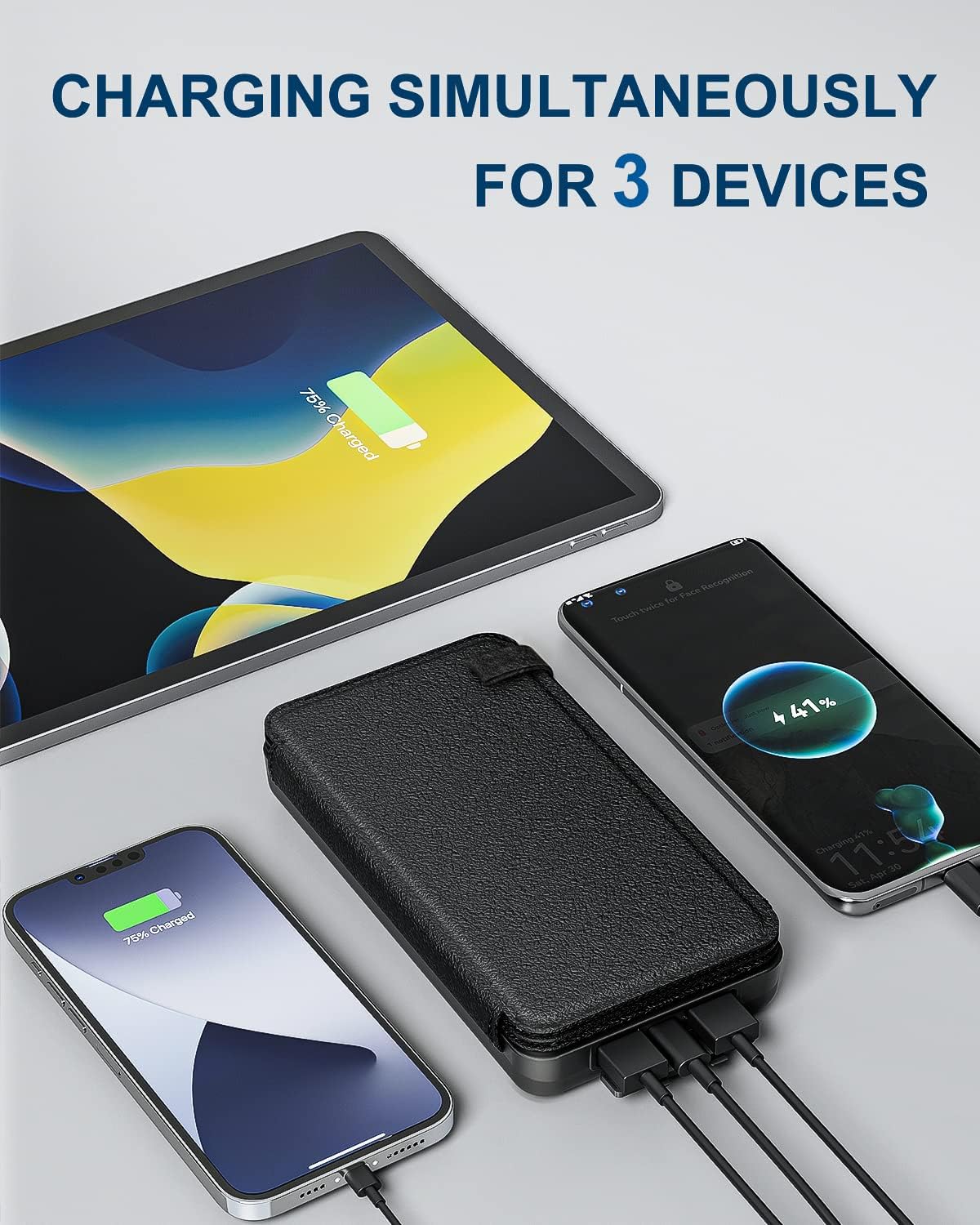 Hiluckey Solar Charger Power Bank 25000mAh USB C Fast Charging Portable Phone Charger with 4 Solar Panels & 3 USB Outputs for iPhone Tablet