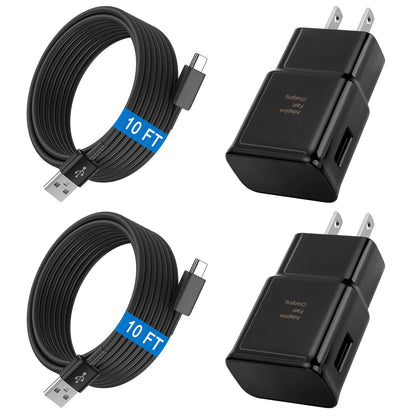 Android Phone Charger Type C with 10 FT C Cable Fast Charging for Samsung Galaxy S10/S10e/S10+/S9+/S8+/S23/S22/S21 Ultra/S20/Note 20/Note 10/Note 9/Z Flip 3/A03s/A02s, 2Pack