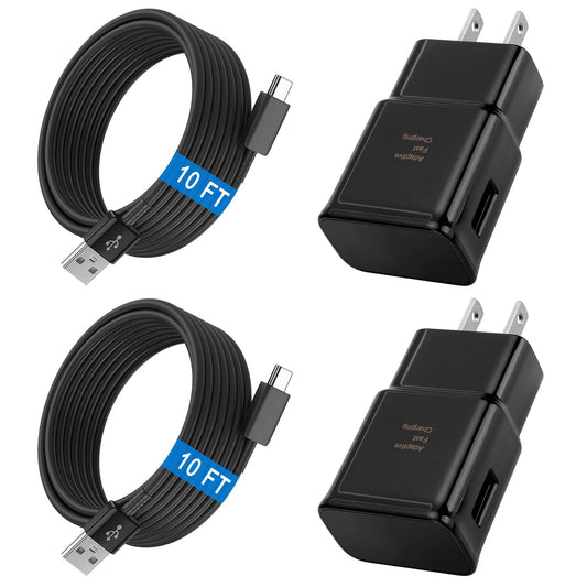 Android Phone Charger Type C with 10 FT C Cable Fast Charging for Samsung Galaxy S10/S10e/S10+/S9+/S8+/S23/S22/S21 Ultra/S20/Note 20/Note 10/Note 9/Z Flip 3/A03s/A02s, 2Pack
