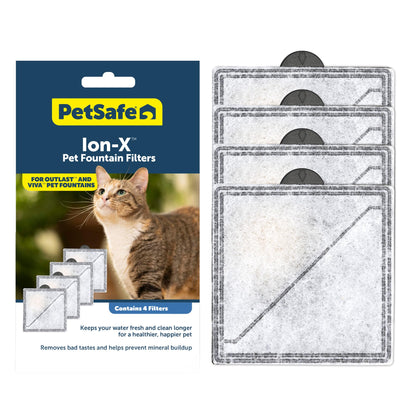 PetSafe Ion-X Cat and Dog Fountain Filters, 4-Pack, Dual Filtration for Cleaner and Fresher Water, Replacement Water Fountain Filter for PetSafe Outlast Pumpless Pet and Viva Pet Water Fountains