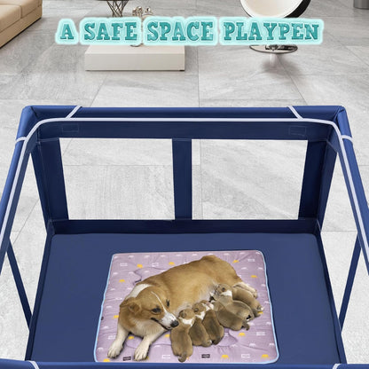 42x42x25.6 Inches Puppy Playpen with Gate, Dog Playpen for Puppies or Small Dogs, Dog Fence Pet Playpen for Indoor & Outdoor, Sturdy Safety Dog Pen with Thickened Fabric, High-Strength Nylon Wire Mesh