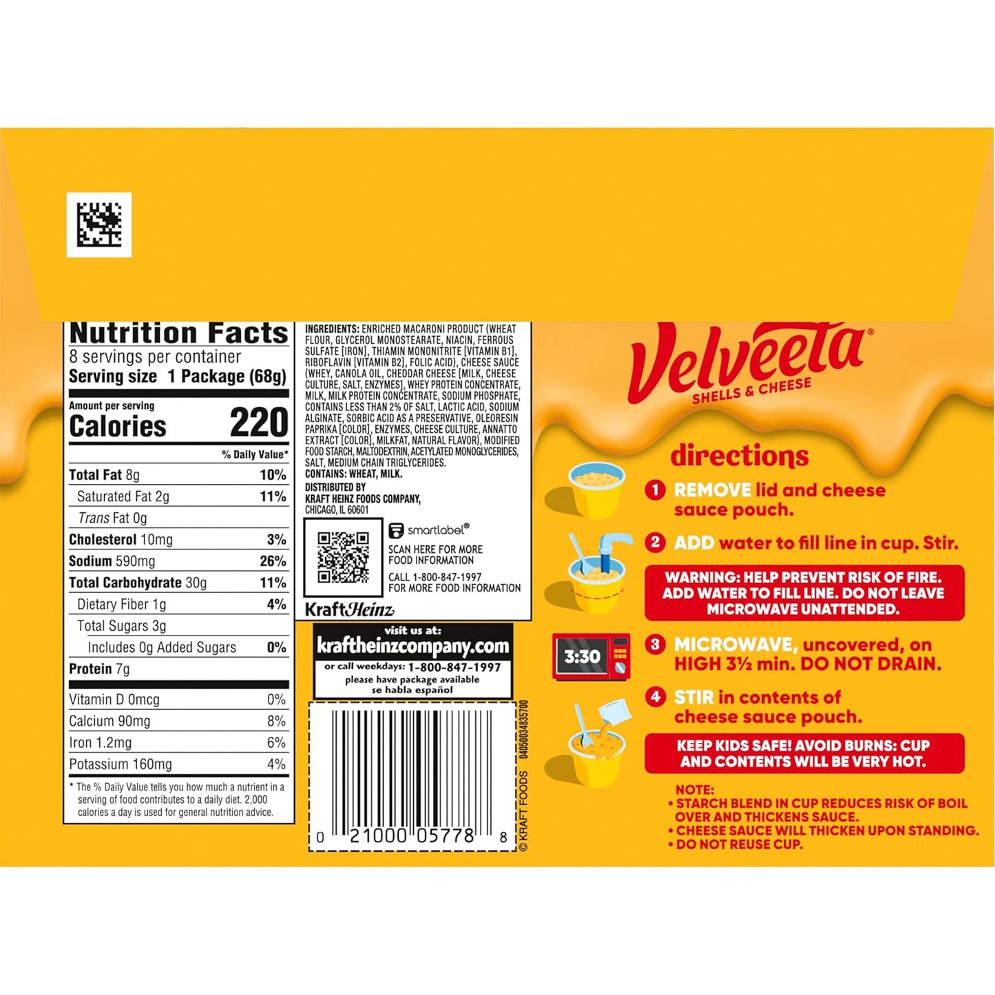 Velveeta Shells & Cheese Original Microwaveable Shell Pasta & Cheese Sauce, 8 ct Box, 2.39 oz Cups