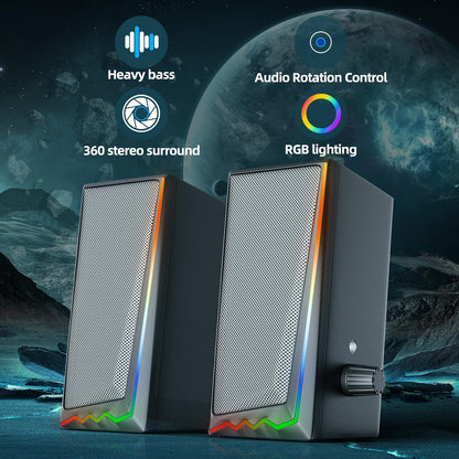 Computer Speakers with 3.5 mm Aux,Desktop Speakers with Various Colorful RGB Lights,Gaming Speakers with Volume Control,Computer Speakers for PC/Desktop Monitor/Laptop/Tablet Phone