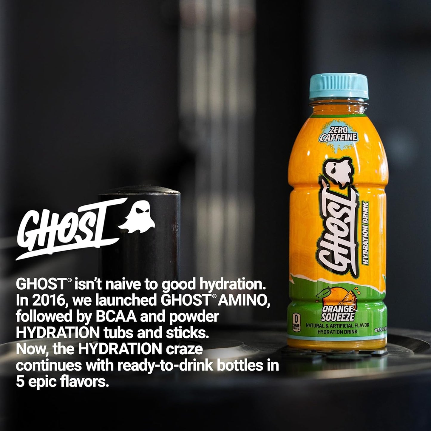 GHOST Hydration Drink, Orange Squeeze - RTD Sports Drinks with Electrolytes for Hydration - Beverage for Athletes - Zero Caffeine & Zero Sugars - 16.9 Fl Oz, 12 Pack