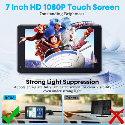 Carplay for Apple Portable Car Screen: Easy Setup 7 Inch Android Auto - Wireless Car Play Touchscreen with GPS Navigation,Bluetooth, FM,Mirror Link,Siri