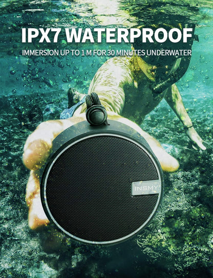 INSMY C12 IPX7 Waterproof Shower Bluetooth Speaker, Portable Small Speaker, Speakers Bluetooth Wireless Loud Clear Sound Support TF Card Suction Cup for Kayak Canoe Beach Gift (Black)