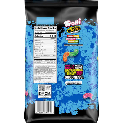 Trolli Mini Sour Brite Crawlers, Candy, Cherry-Lemon, Strawberry-Grape & Orange-Lime, Sweet and Sour, Gummy Worms, Halloween Candy Variety Pack Trick-or-Treat Assortment, 18 oz (30 ct)