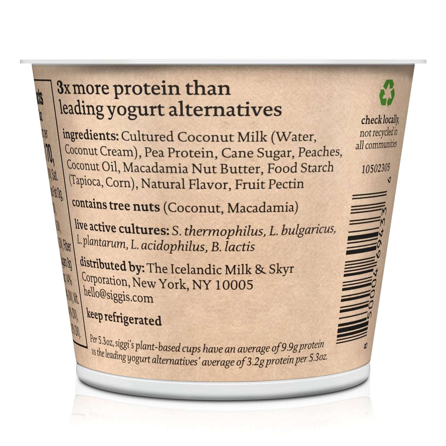 siggi's® Plant-Based Coconut Blend, Peach, 5.3 oz. Cup – Single Serving Dairy Free Snack, More Protein Than Sugar