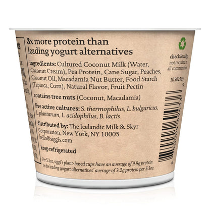 siggi's® Plant-Based Coconut Blend, Peach, 5.3 oz. Cup – Single Serving Dairy Free Snack, More Protein Than Sugar