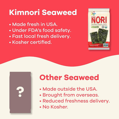 KIMNORI Seasoned Seaweed Snacks Sheets – Organic Sweet 'N Spicy Flavor 24 Individual Packs Roasted Crispy Premium 100% Natural Laver Kim Nori 4g 0.14 Ounce 김 のり 海苔 紫菜